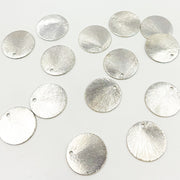 15MM White Sterling Silver Brushed Round Flat Disc Charm with a Single Hole